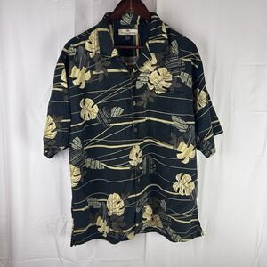Tommy Bahama Silk Black Floral Print Hawaiian Shirt Mens Size Large Relax AOP